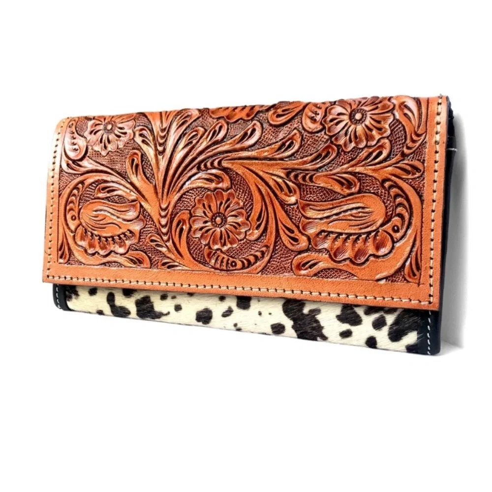 🖤LAST1️⃣NEW HANDMADE GENUINE LEATHER FAIR TRADE ECO FRIENDLY HAND CARVED WALLET - Picture 2 of 11